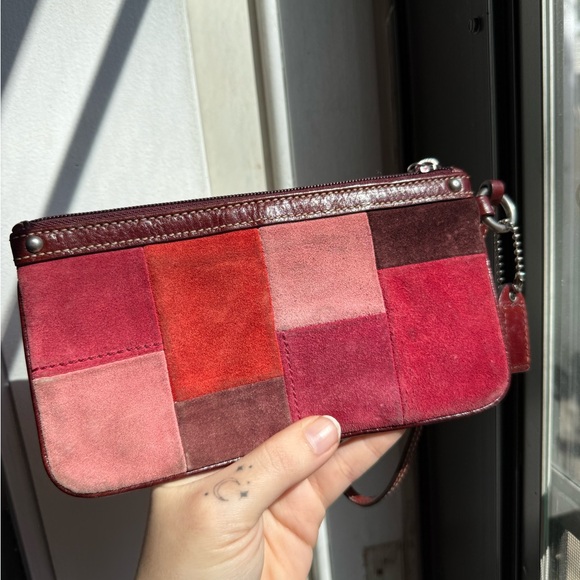 Coach Handbags - Coach Patchwork Suede Wristlet - Red & Pink Tones